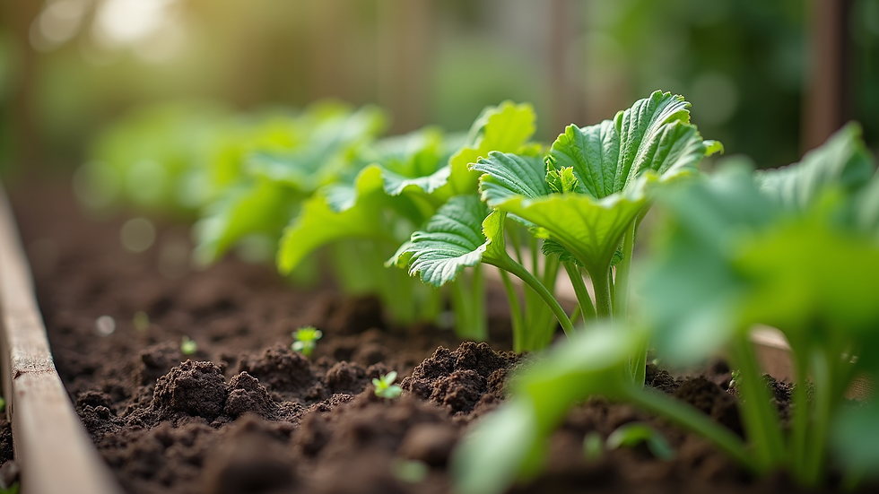 Close-up view of fresh vegetables growing in a raised garden bed