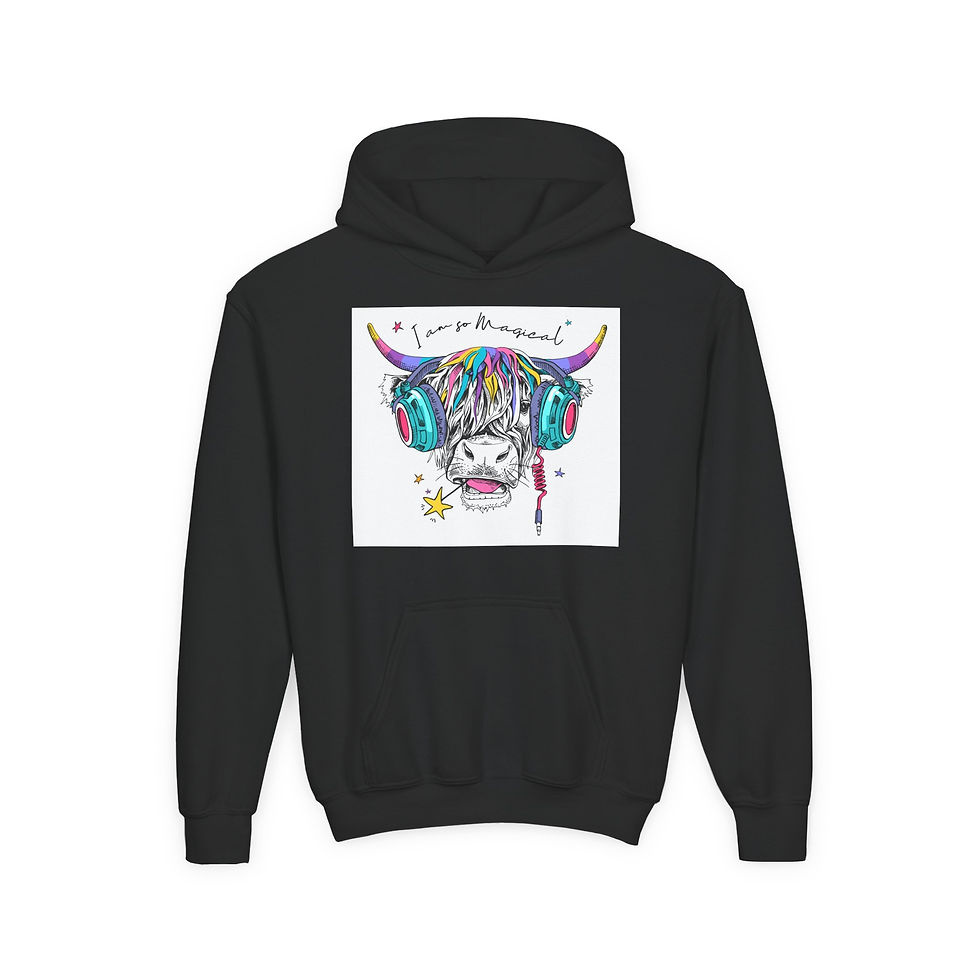 Black Colorful Youth Cow Hoodie