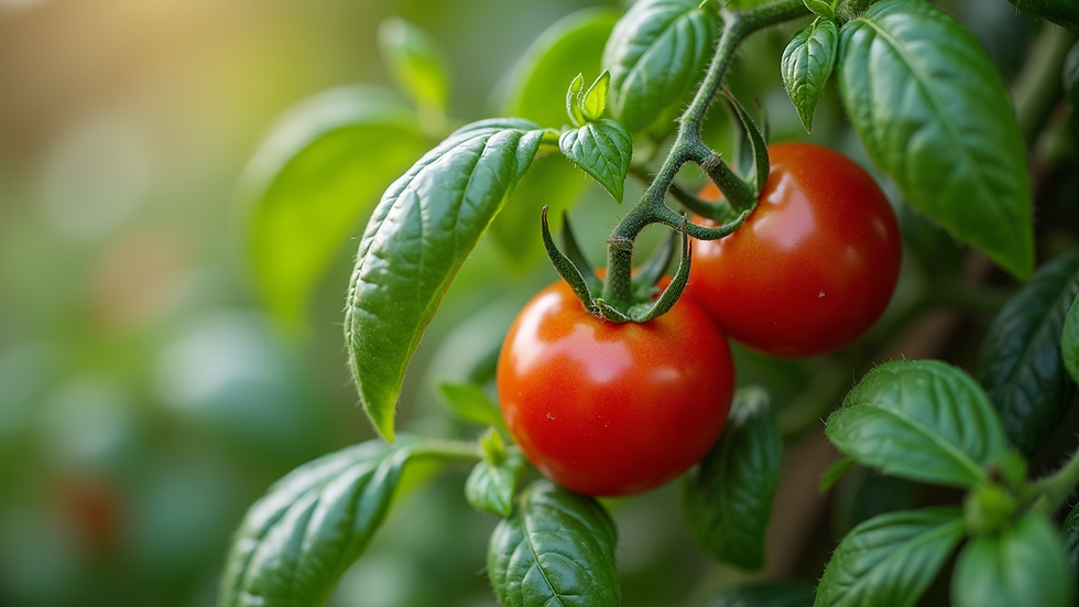 Close-up of a vibrant tomato plant intertwined with lush basil