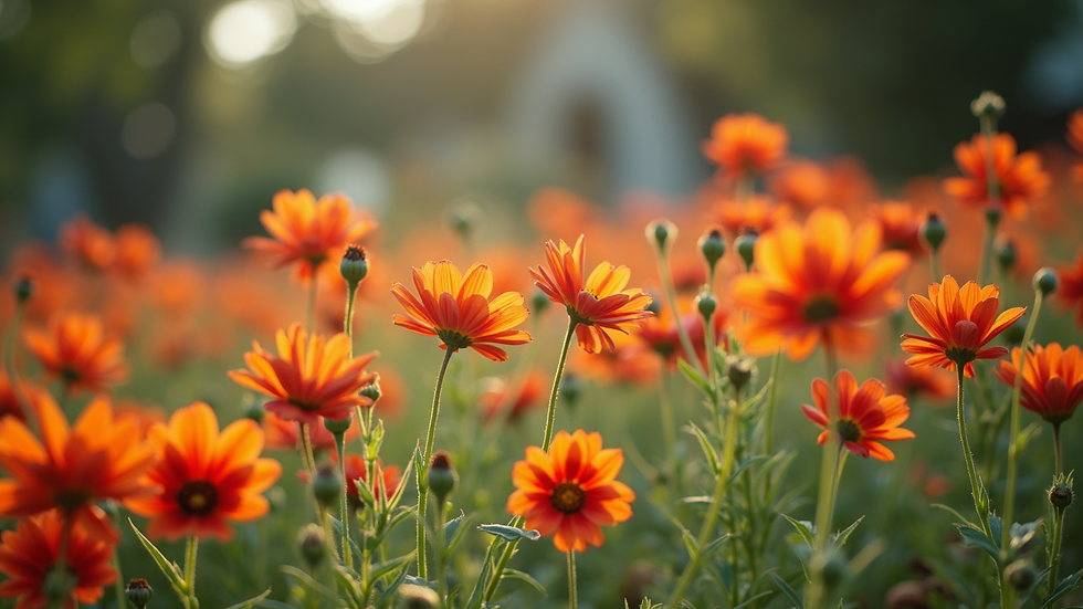Wide angle view of a vibrant garden filled with flowers