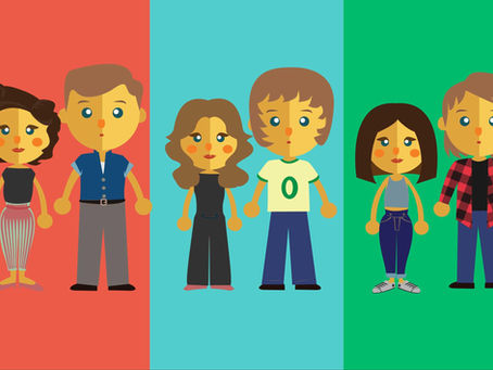 Illustrated characters representing Generation X and Generation Y standing side by side.