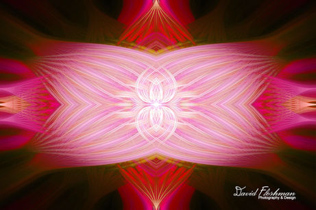 Vibrant abstract digital art featuring a symmetrical, radiating pattern in shades of red and pink, evoking a sense of energy and movement.