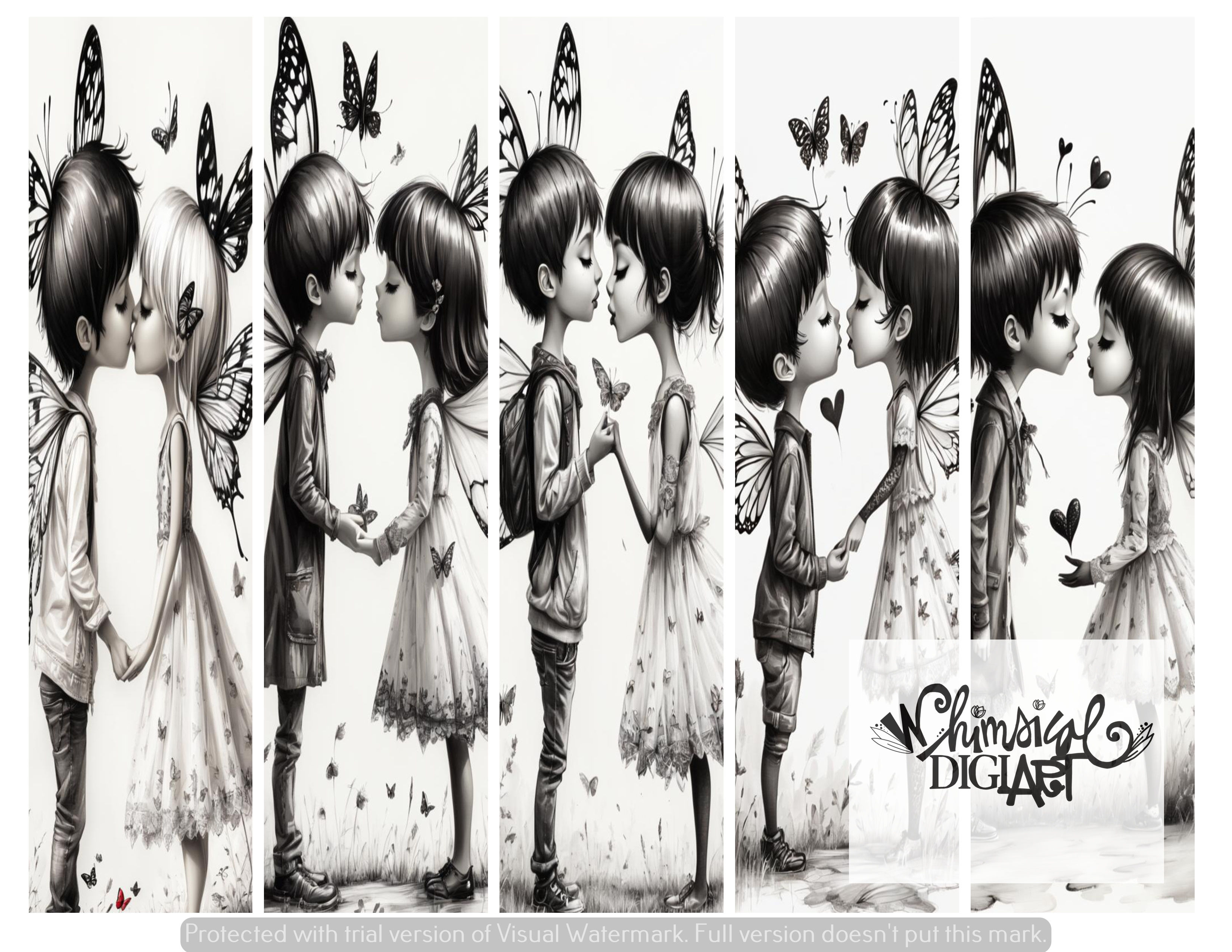 Fluttering Hearts Bookmarks Collection Two - Five Images