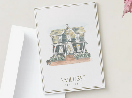 hand painted watercolor illustration commissioned for an award winning hotel. Example of use on a greeting card / memento