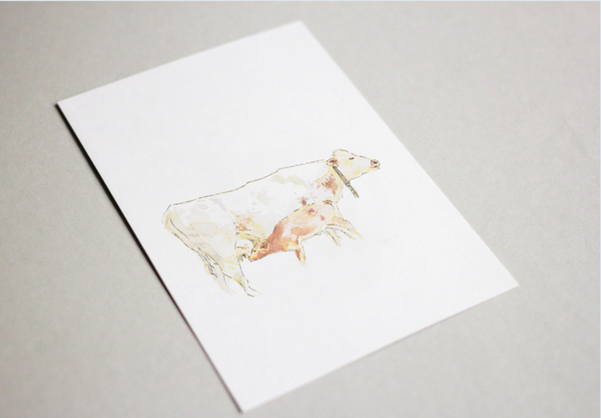 hand painted bespoke watercolor illustration used for greeting cards and sold in a farm shop in Norway