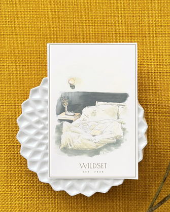 hand painted watercolor illustration commissioned for an award winning hotel. Example of use on a greeting card / memento