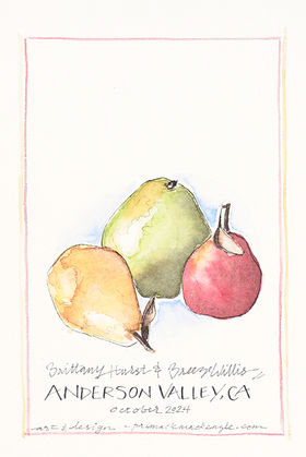 bespoke commissioned hand painted watercolor illustrated invitation for a wine and apple country wedding during harvest season