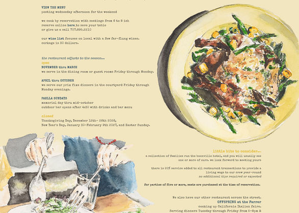 hand painted bespoke commissioned watercolor illustrations of food and a family style salad for a fine dining restaurant in wine country, California