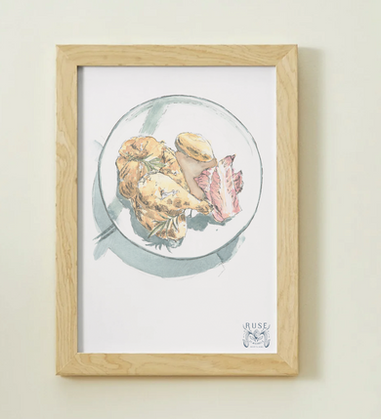 Bespoke commissioned watercolor illustration of oysters and lemons for a fine dining restaurant poster