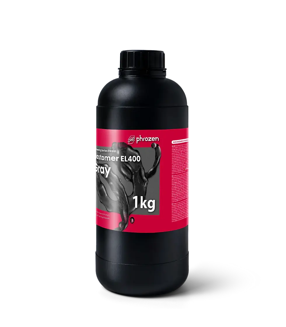 Frasco de 1kg da Resina Elastomérica EL400 da Phrozen, ideal para impressões 3D industriais com alta elasticidade e resistênc