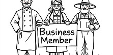 single line drawing of a group of 3 people ( a chef, a doctor, a farmer) holding a sign th