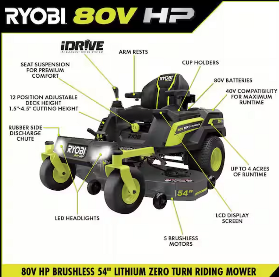 Thumbnail: 80V HP Brushless 54 in. Battery Electric Cordless Zero Turn Riding Mower