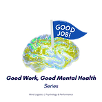Icon for Good Work, Good Mental Health series showing a balanced set of scales subtly shaped like a brain, symbolising the co