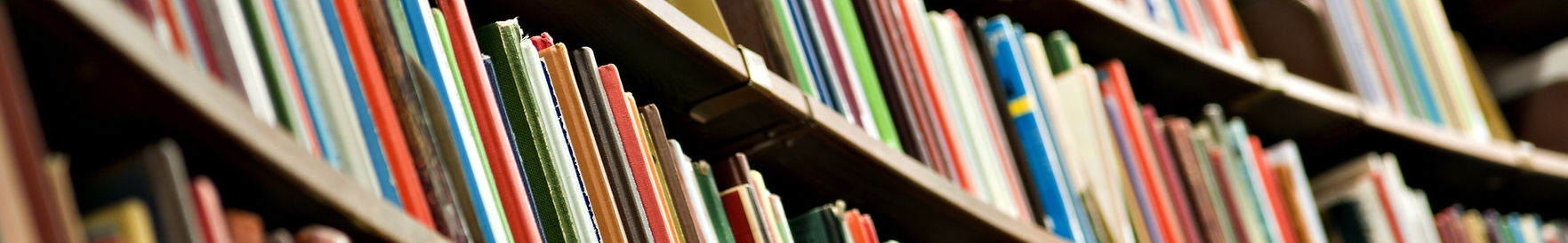 Vista parcial de estante de livros, toda ocupada.