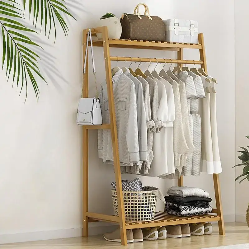 Thumbnail: Wooden Clothes Rack with Top Shelf & Shoe Storage