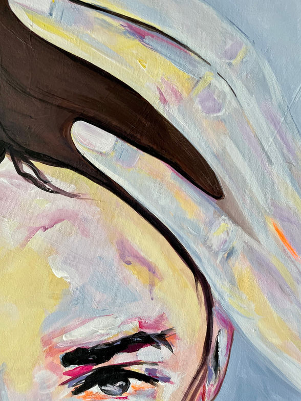 colorful and texture details of portrait painting on canvas