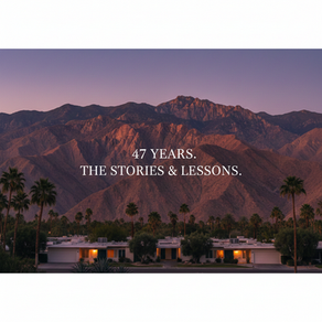 Sun setting on the San Jacinto Mountains over Palm Springs California with overlayed text summarizing Jeff Sorg's blog purpose