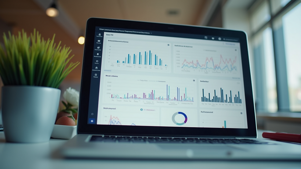 Eye-level view of a laptop screen showing a business dashboard