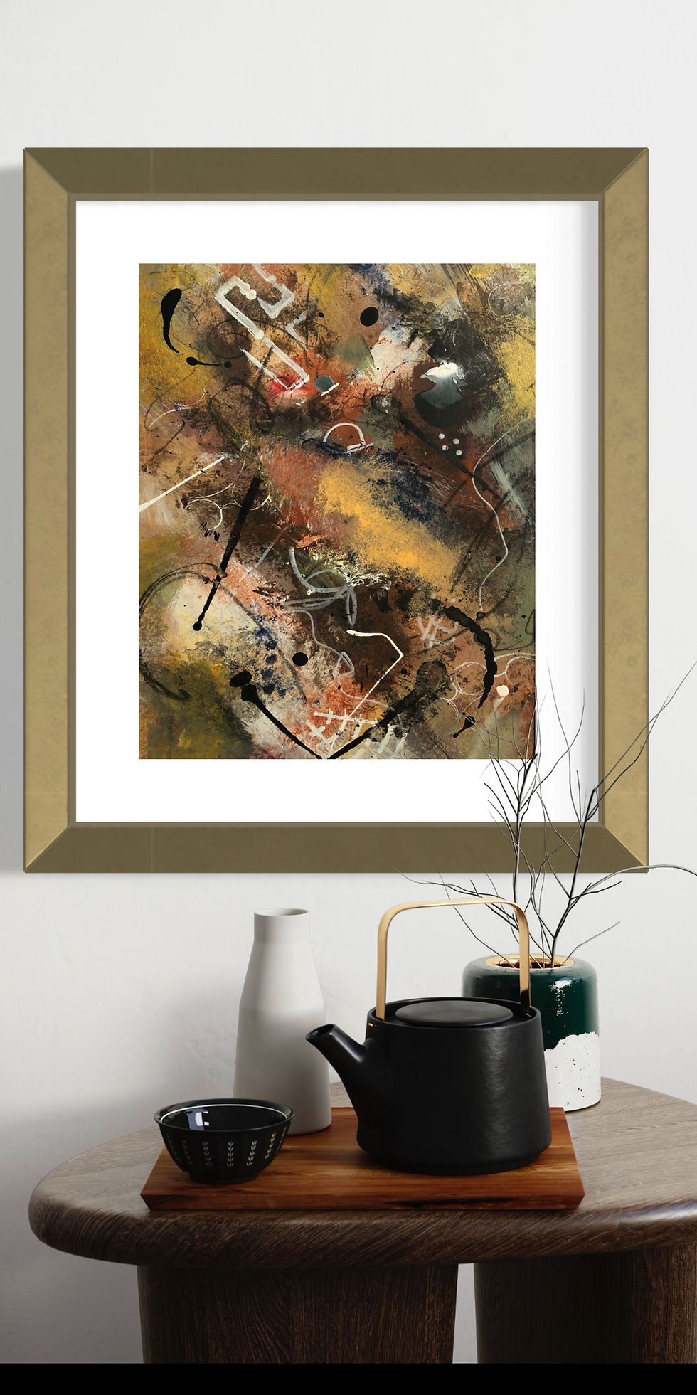 Thumbnail: Original painting, brown, olive, gold tones. Acrylic abstract paintings.