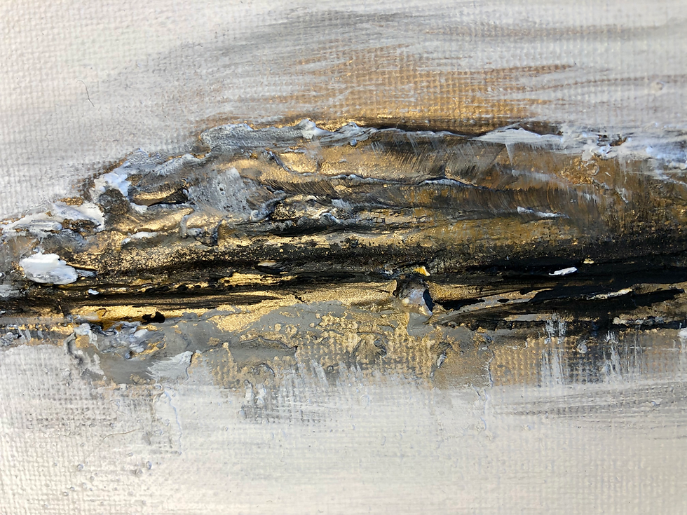 Thumbnail: Textured, landscape painting on a white background, with black & gold, canvas