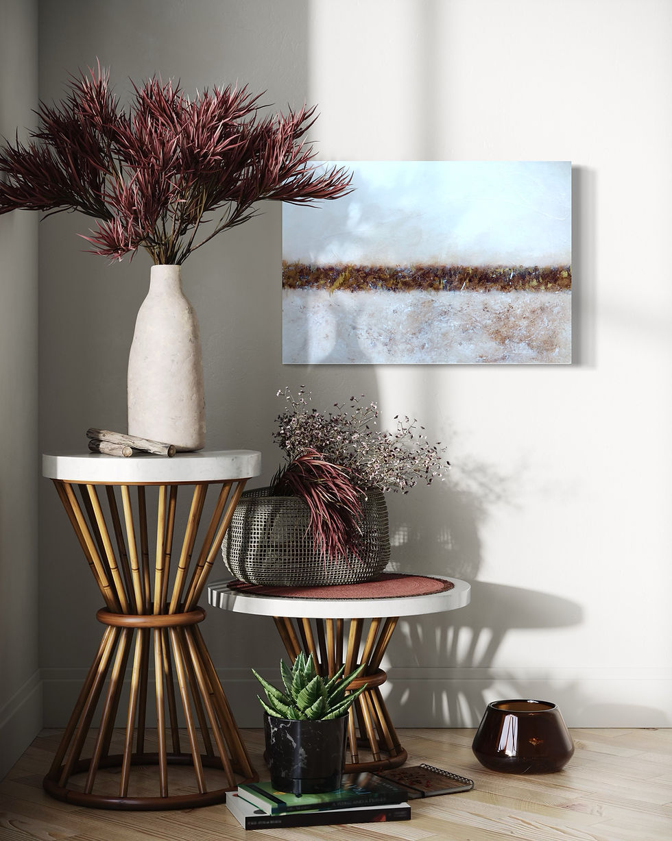 Thumbnail: Minimalist original abstract painting on canvas, white, bronze, peach