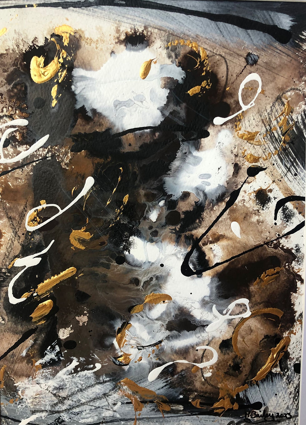 Thumbnail: Set of two Acrylic abstract paintings, in browns and gold,  on quality paper. 