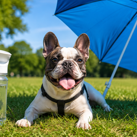 a dog sitting in the shade