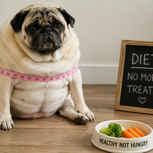 A fat pug dog on a diet