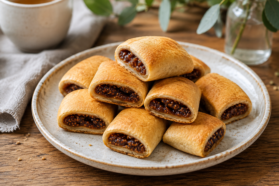 a plate of fig rolls on a table