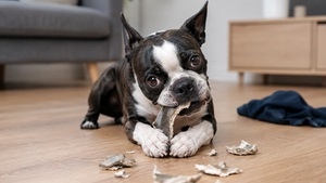 a small dog chewing