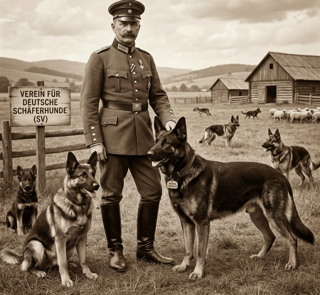Captain Max von Stephanitz with his German Shepherd dogs