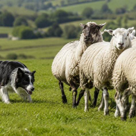 A border collie working sheep in a field