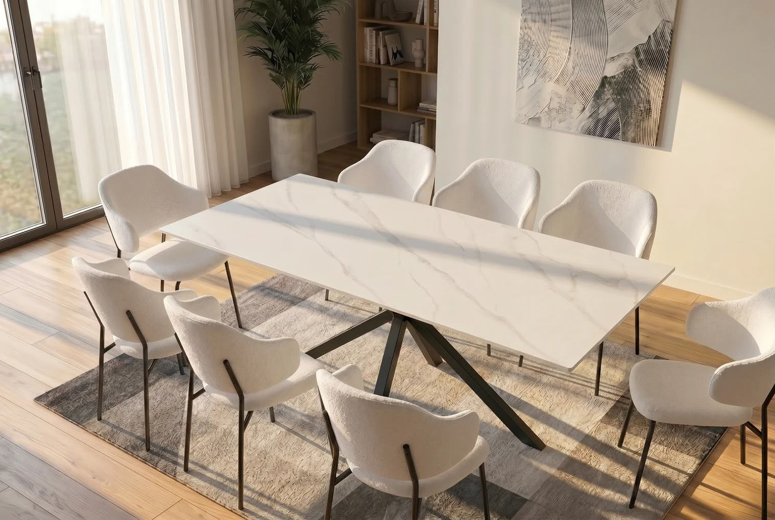 Table à manger GALAXIE 180 cm avec piètement en étoile – céramique blanche
