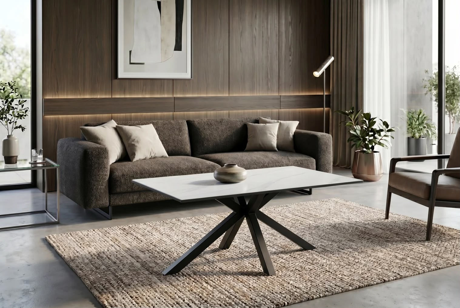 Table basse GALAXIE 100 cm avec piètement en étoile – céramique blanche
