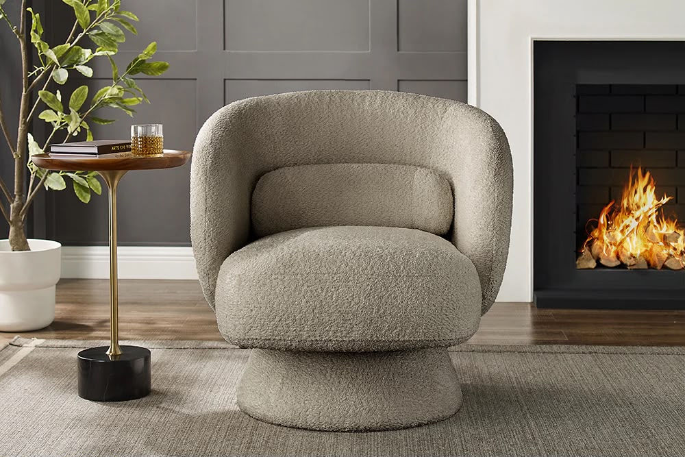 FAUTEUIL BOSS ROTATIF À 360° EN TISSU BOUCLÉ COULEUR BEIGE