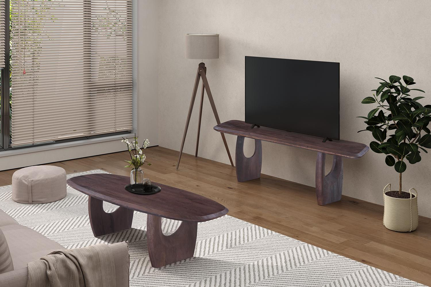 TABLE BASSE 'BRAGA' OVALE DANOISE BOIS DE MANGUIER BRUN FONCÉ