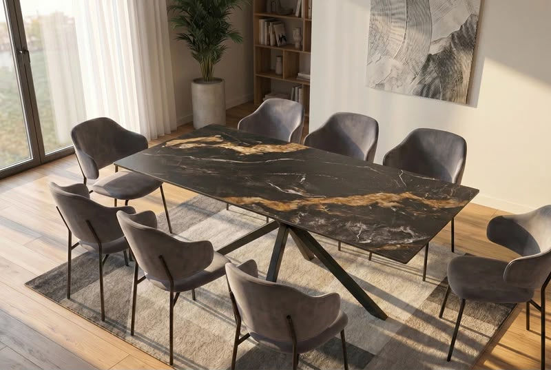 Table à manger GALAXIE 160 cm avec piètement en étoile – noir et sable