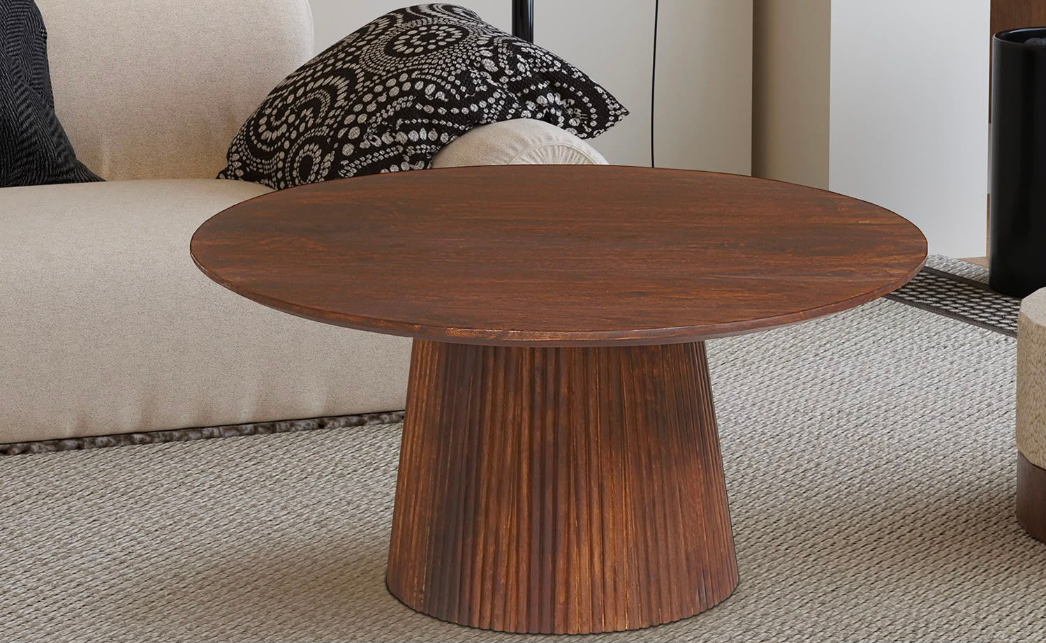 TABLE BASSE 'MIGUEL' 80 CM RONDE BOIS DE MANGUIER BRUN CLAIR