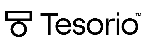 Black Tesorio logo on white background with a geometric symbol and the word "Tesorio" in bold letters, conveying a modern feel.
