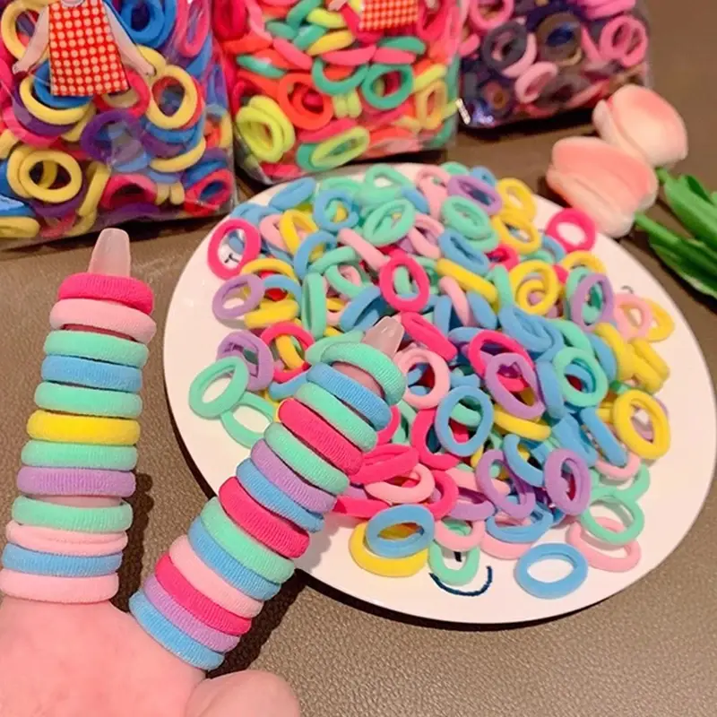 Miniatura: 200 unidades de elásticos de cabelo coloridos em nylon para mulheres e meninas