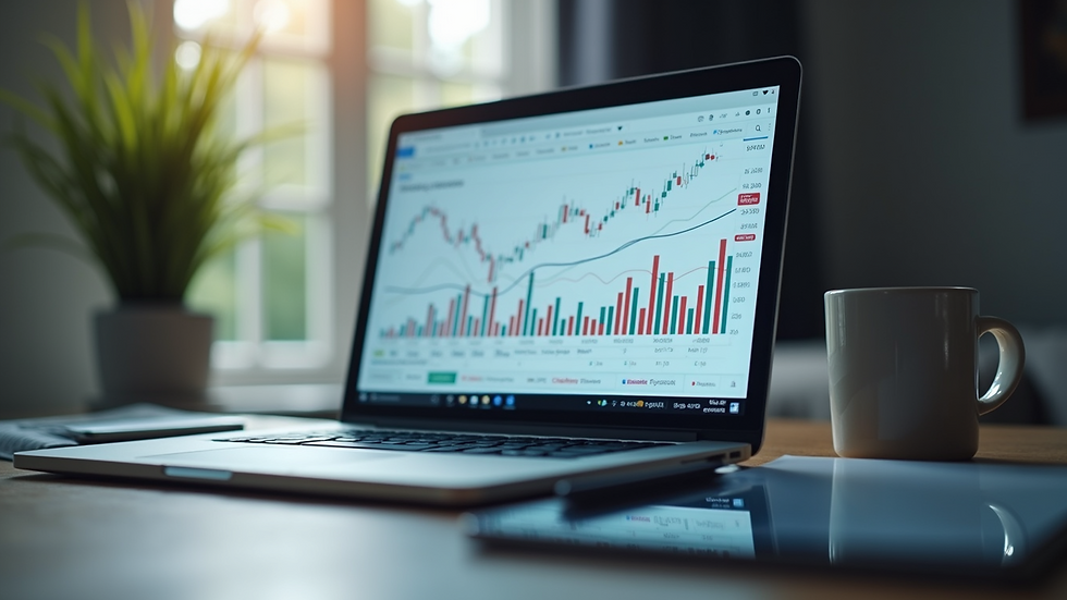 Close-up view of a laptop screen showing real estate market graphs and charts