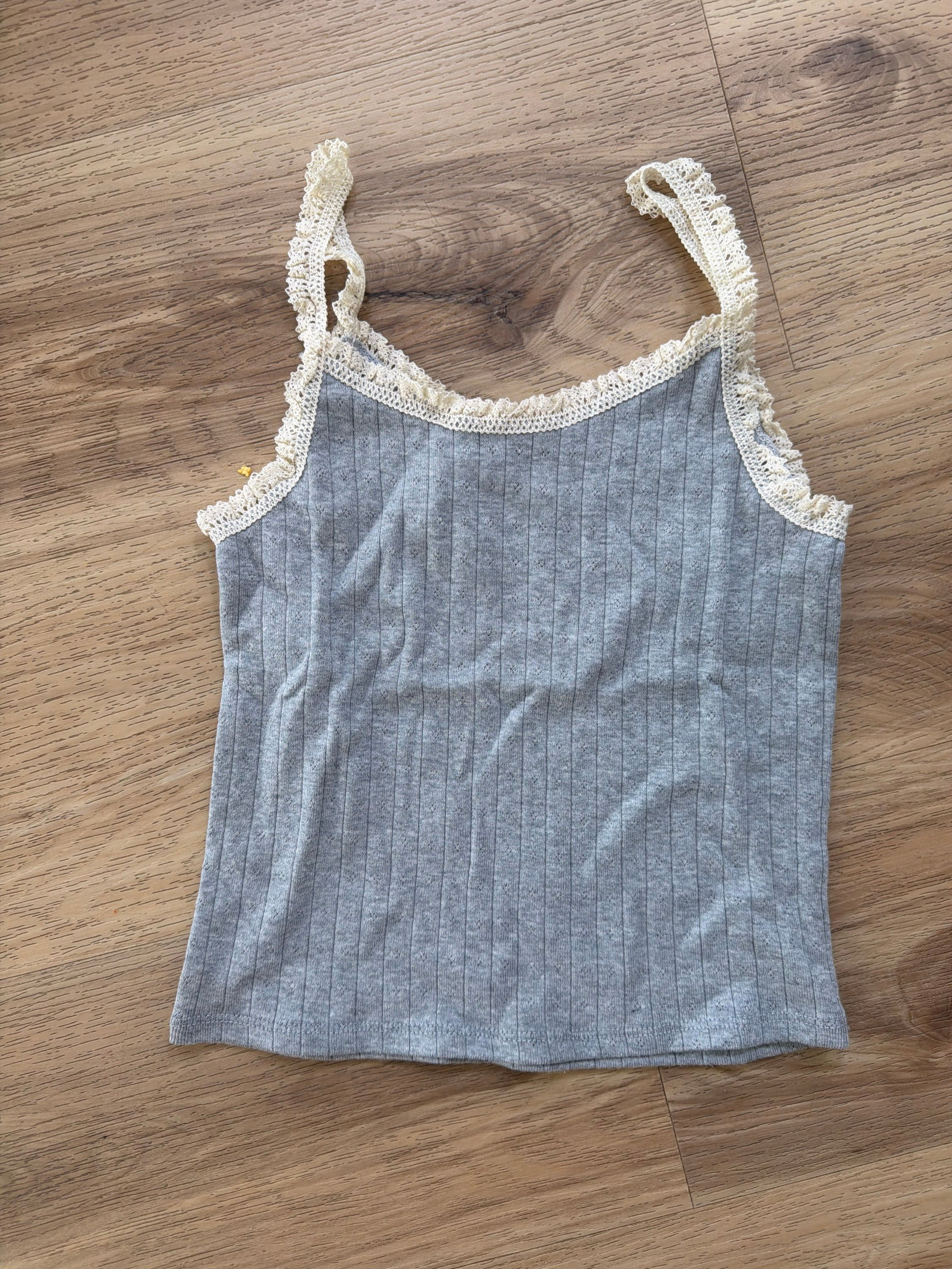 Girls Art Class Grey Tank With Cream Ruffles