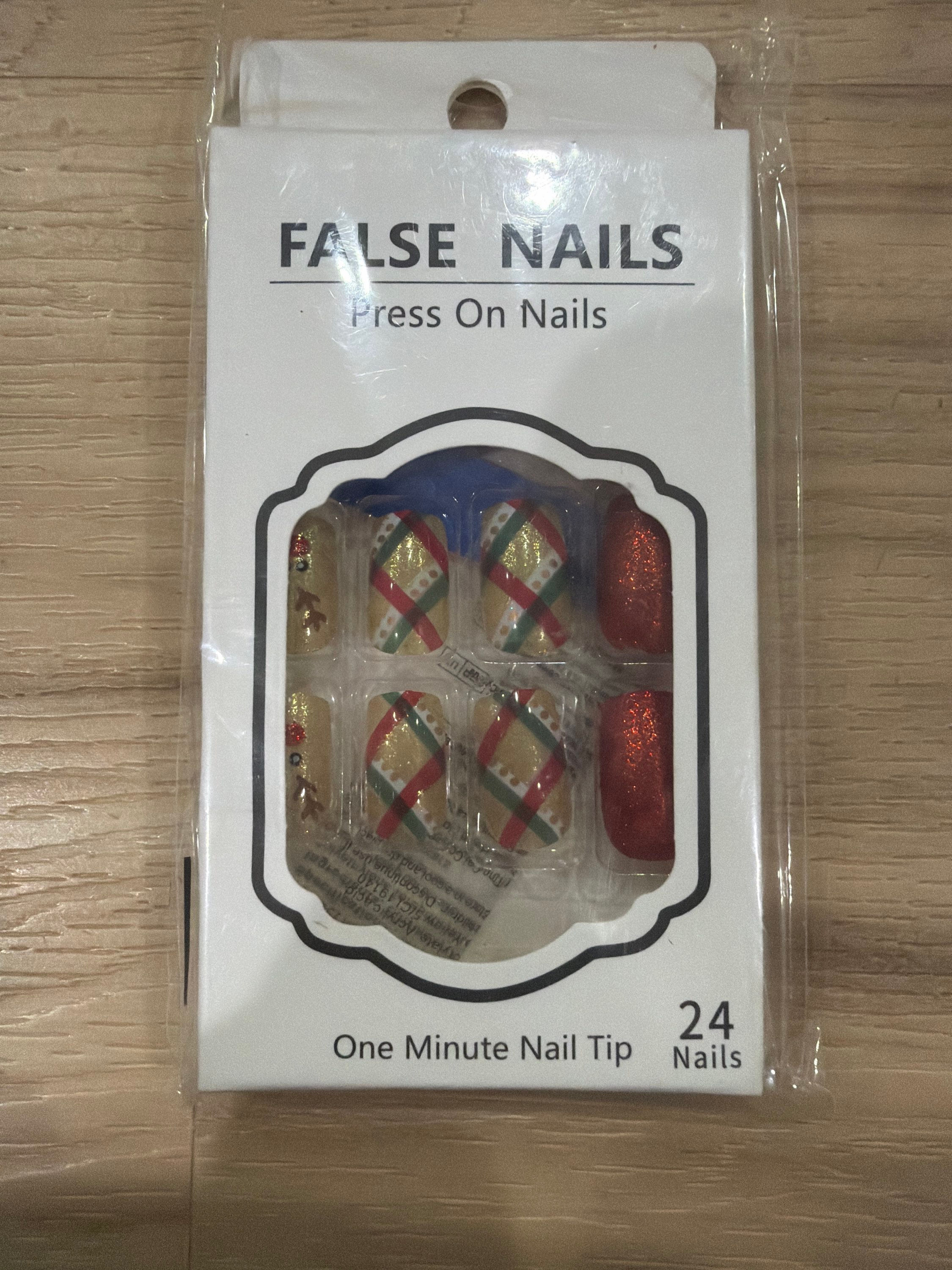 False Nails - Gold & Red Christmas