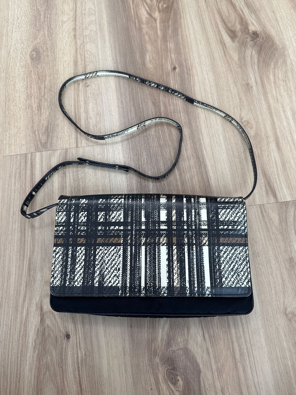 Thumbnail: Prada Tessuto Nylon Saffiano Tartan Print Clutch/Crossbody Bag