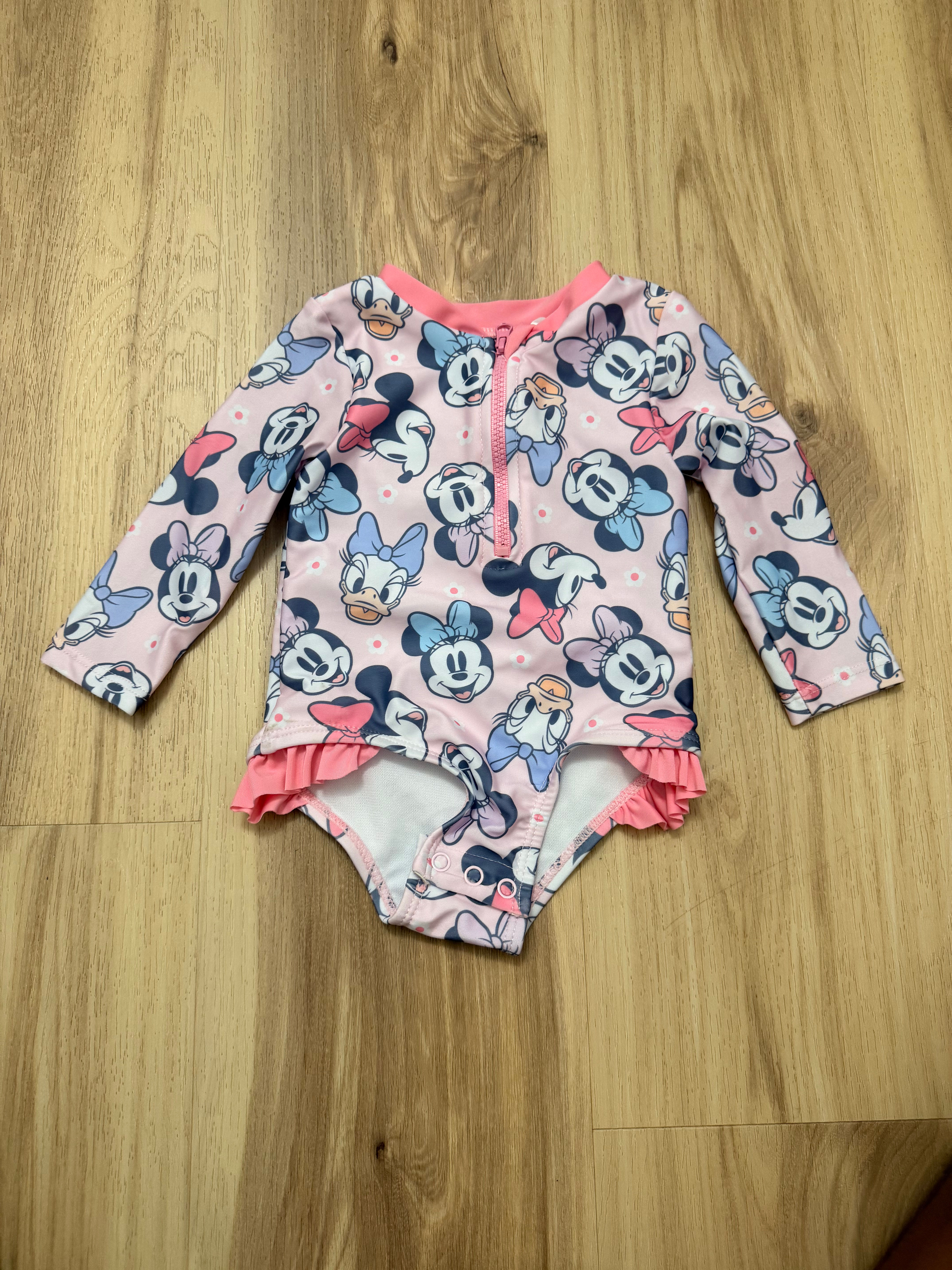 Disney Baby Girls Minnie and Daisy Pink 1-Piece Swimsuit (6 month)