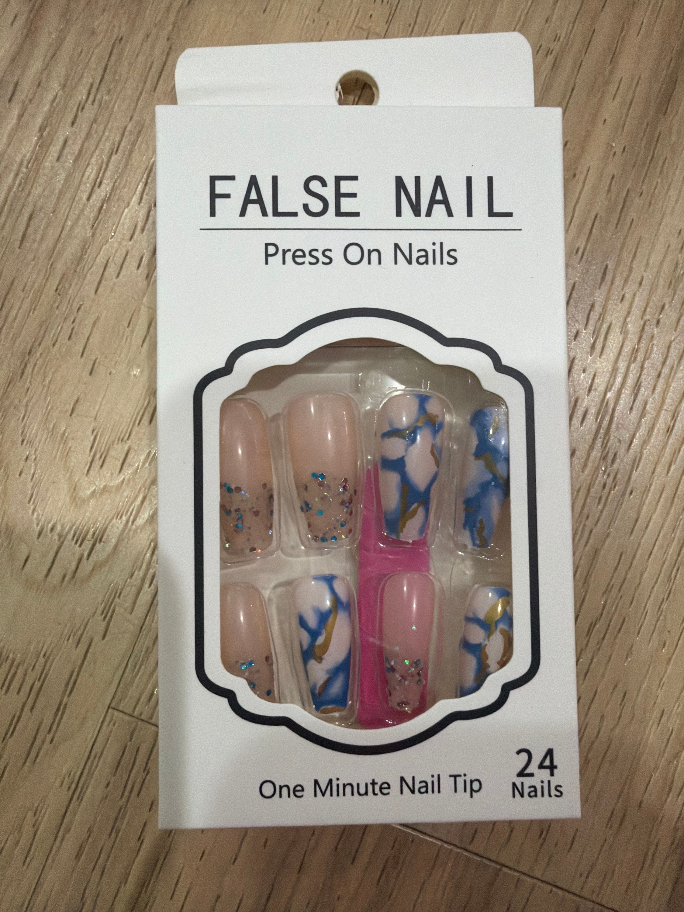 False Nails - Blue & Gold Designs