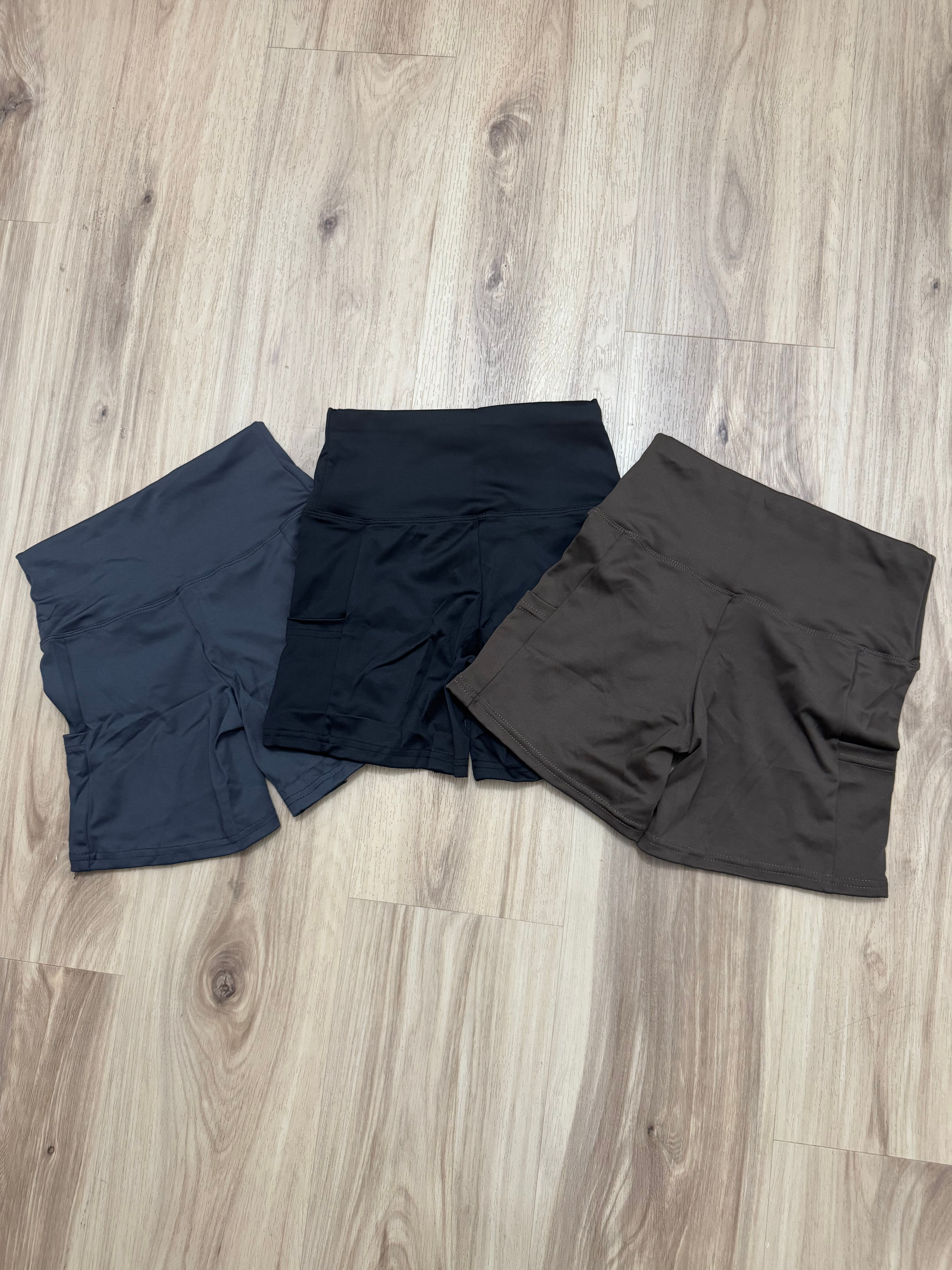 Black, Brown. and Gray 3-Piece Biker Shorts Set (Small) 