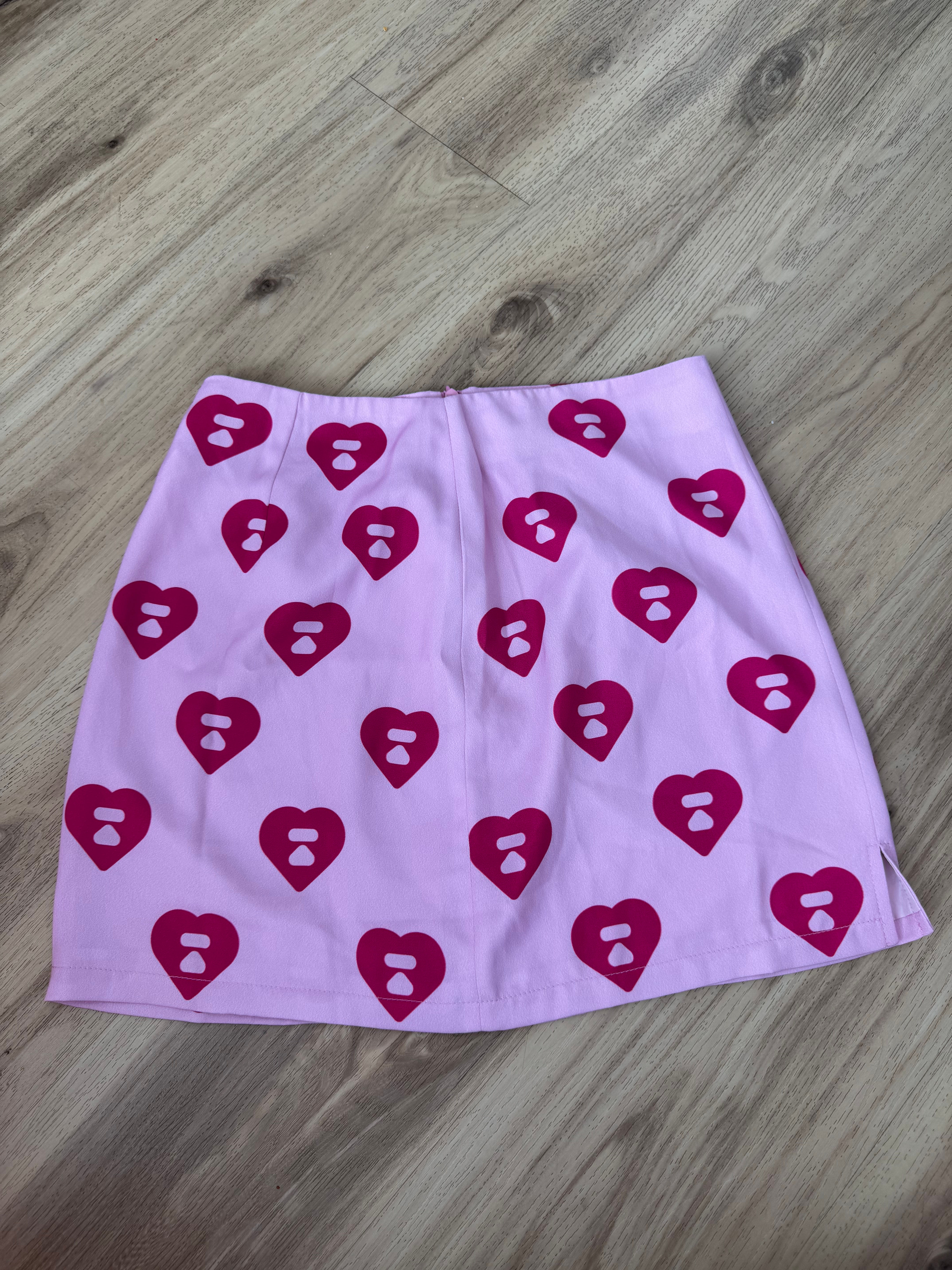 Bape Apee Pink Heart Mini Skirt (Size Medium)