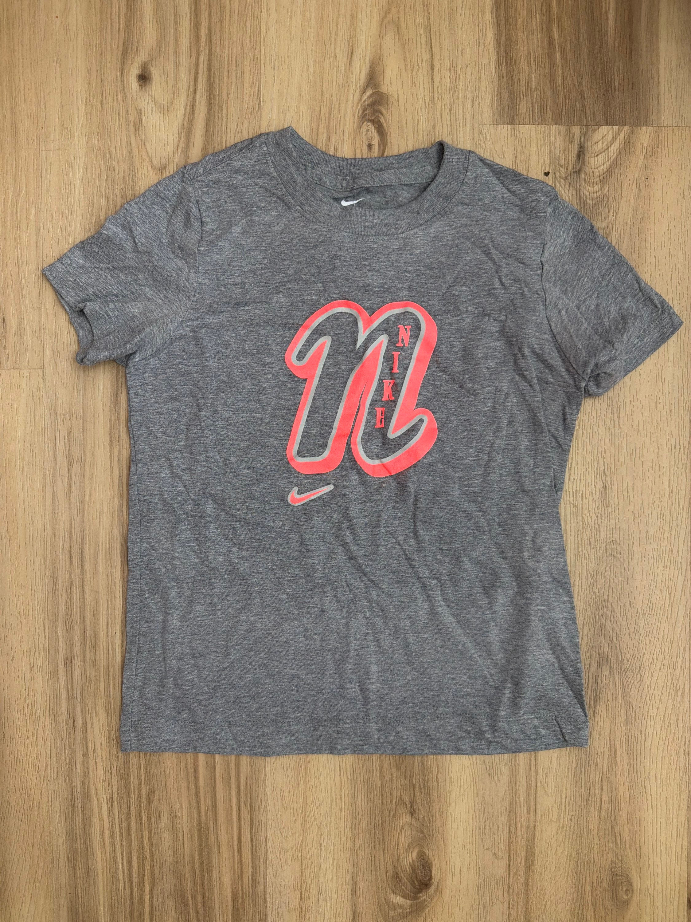 Nike Girls Grey & Neon Pink Logo Tee 