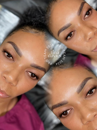 Close-up of nano brow design on a client's face, highlighting the customization to individual facial features